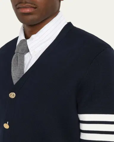 Thom Browne Men's Milano Stitch V Neck Cardigan In Cotton W 4 Bar Stripe | Thumbnail 5