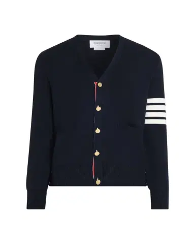 Thom Browne Men's Milano Stitch V Neck Cardigan In Cotton W 4 Bar Stripe | Thumbnail 1