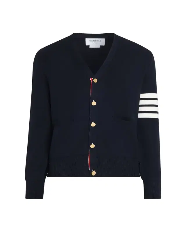 Men's Milano Stitch V Neck Cardigan In Cotton W 4 Bar Stripe