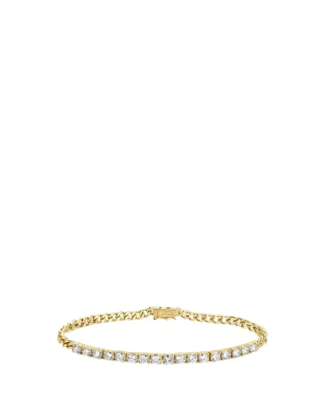 Anita Ko 18K Yellow Gold Cuban Link and Diamond Line Bracelet