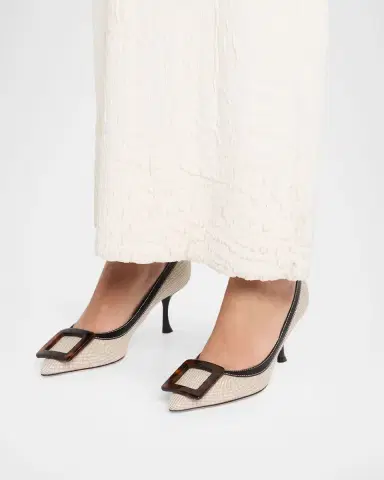 Roger Vivier 65mm Viv in the City Canvas and Leather Buckle Pumps | Thumbnail 6 Roger Vivier 65mm Viv in the City Canvas and Leather Buckle Pumps | Thumbnail 6