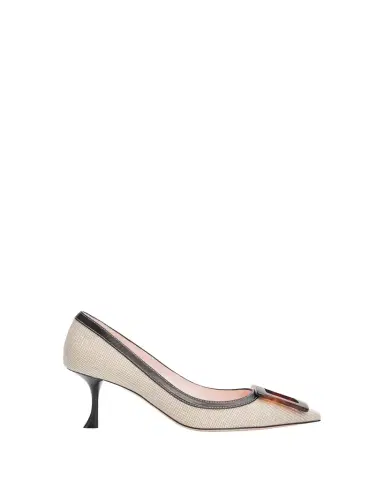 Roger Vivier 65mm Viv in the City Canvas and Leather Buckle Pumps | Thumbnail 1 Roger Vivier 65mm Viv in the City Canvas and Leather Buckle Pumps | Thumbnail 1