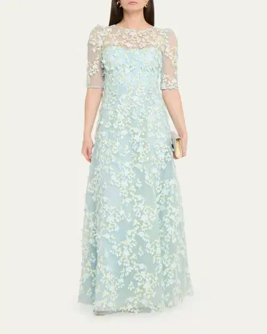 Rickie Freeman for Teri Jon Petal Applique Illusion Tulle Gown | Thumbnail 2