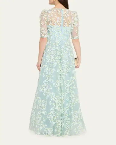 Rickie Freeman for Teri Jon Petal Applique Illusion Tulle Gown | Thumbnail 3