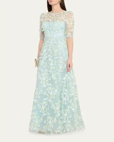 Rickie Freeman for Teri Jon Petal Applique Illusion Tulle Gown | Thumbnail 4