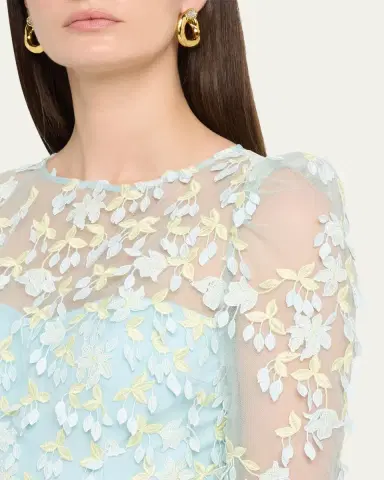 Rickie Freeman for Teri Jon Petal Applique Illusion Tulle Gown | Thumbnail 5