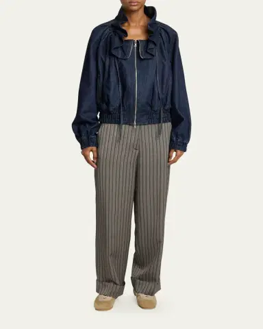 Dries Van Noten Voly Ruffle-Collar Denim Zip Jacket | Thumbnail 2