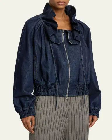 Dries Van Noten Voly Ruffle-Collar Denim Zip Jacket | Thumbnail 4