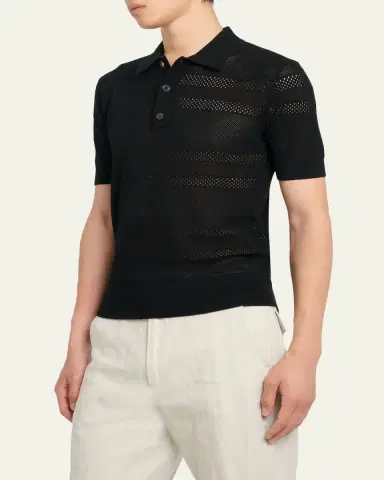 Dries Van Noten Men's Stripe Mesh Short-Sleeve Shirt | Thumbnail 4 Dries Van Noten Men's Stripe Mesh Short-Sleeve Shirt | Thumbnail 4