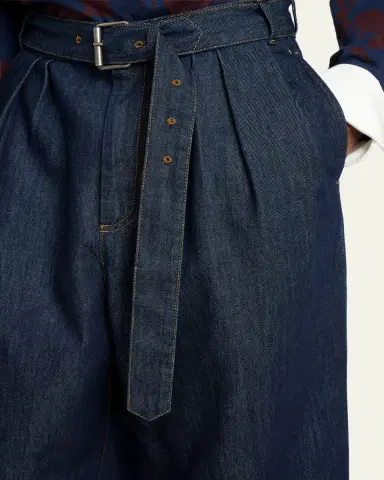 Dries Van Noten Men's Belted Loose Denim Pants | Thumbnail 5 Dries Van Noten Men's Belted Loose Denim Pants | Thumbnail 5