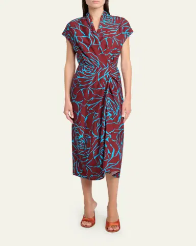 Dries Van Noten Dilian Floral Jacquard Draped Wrap Midi Dress | Thumbnail 2