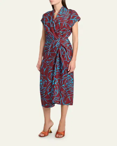 Dries Van Noten Dilian Floral Jacquard Draped Wrap Midi Dress | Thumbnail 4