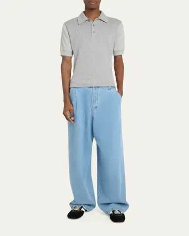 Dries Van Noten Men's Light Blue Pleated Denim Jeans | Thumbnail 2