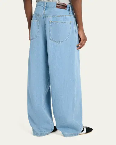 Dries Van Noten Men's Light Blue Pleated Denim Jeans | Thumbnail 3