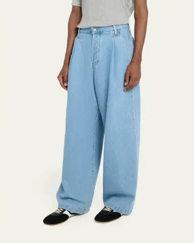 Dries Van Noten Men's Light Blue Pleated Denim Jeans | Thumbnail 4