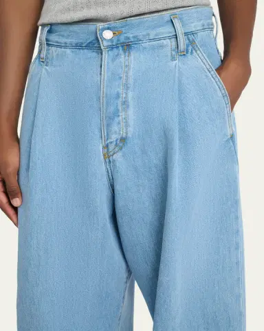 Dries Van Noten Men's Light Blue Pleated Denim Jeans | Thumbnail 5