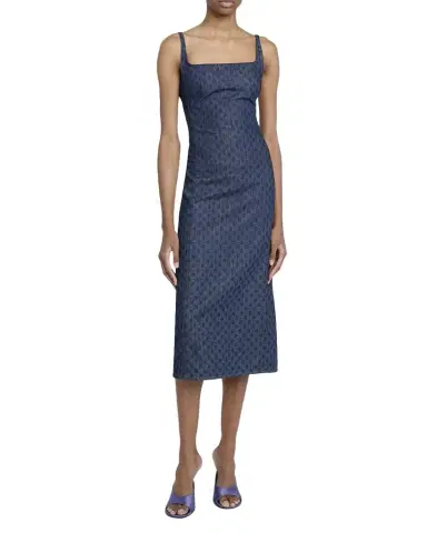 Dries Van Noten Debano Printed Denim Sleeveless Midi Dress | Thumbnail 1 Dries Van Noten Debano Printed Denim Sleeveless Midi Dress | Thumbnail 1