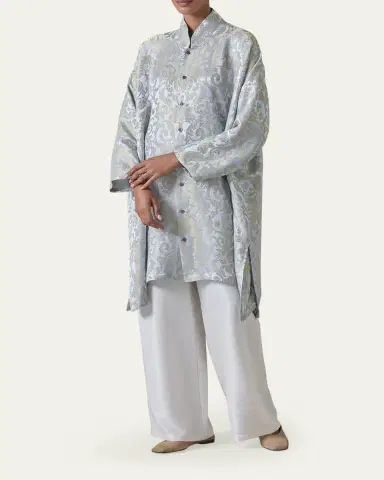Eskandar Wide A-Line Chinese Collar Shirt - Very Long With Slits | Thumbnail 2 Eskandar Wide A-Line Chinese Collar Shirt - Very Long With Slits | Thumbnail 2