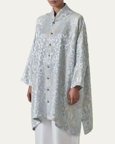 Eskandar Wide A-Line Chinese Collar Shirt - Very Long With Slits | Thumbnail 4 Eskandar Wide A-Line Chinese Collar Shirt - Very Long With Slits | Thumbnail 4
