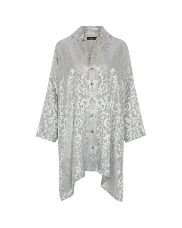 Eskandar Wide A-Line Chinese Collar Shirt - Very Long With Slits
