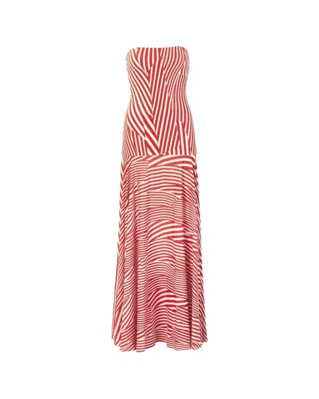 Muriel Strapless Striped Drop-Waist Maxi Dress