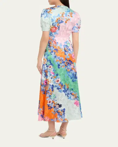 Saloni Lea Floral Silk Jacquard Button-Front Midi Dress | Thumbnail 3