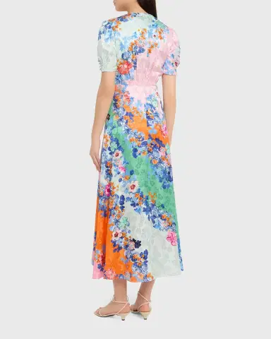 Saloni Lea Floral Silk Jacquard Button-Front Midi Dress | Thumbnail 7
