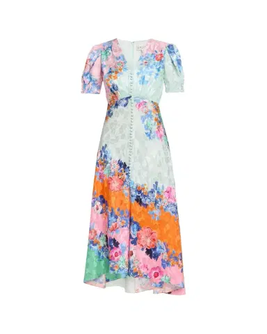 Saloni Lea Floral Silk Jacquard Button-Front Midi Dress | Thumbnail 1