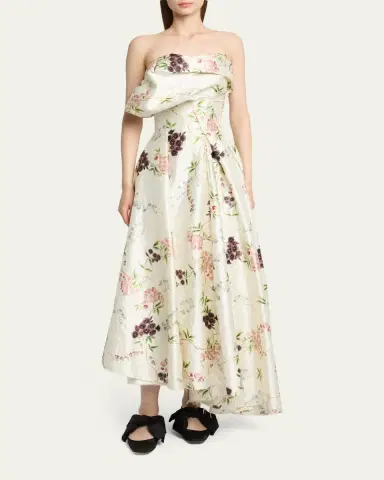 Erdem Strapless Floral-Print Textured Satin Gown | Thumbnail 2 Erdem Strapless Floral-Print Textured Satin Gown | Thumbnail 2