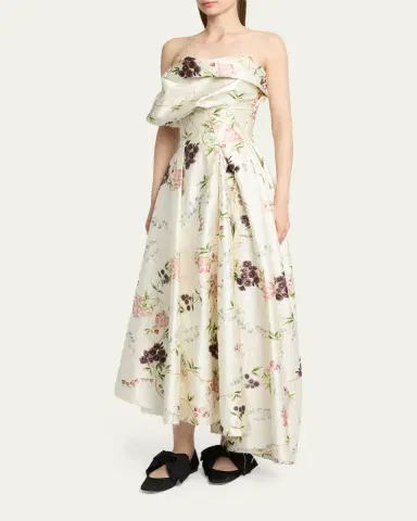 Erdem Strapless Floral-Print Textured Satin Gown | Thumbnail 4 Erdem Strapless Floral-Print Textured Satin Gown | Thumbnail 4