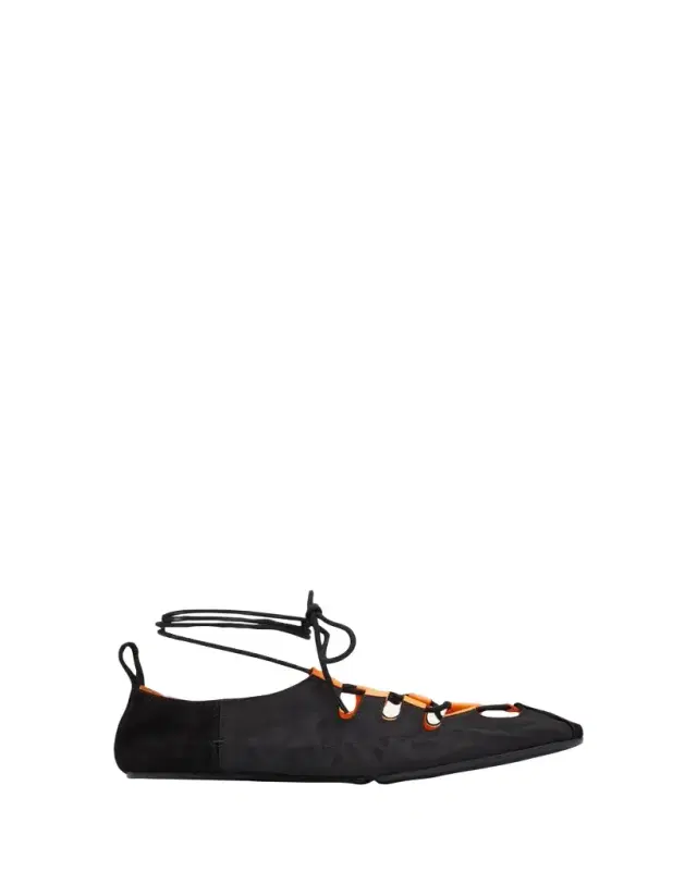 ALAIA Nylon Lace-Up Ballerina Flats