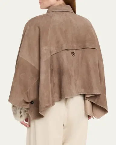 Brunello Cucinelli Suede Cape Jacket | Thumbnail 3 Brunello Cucinelli Suede Cape Jacket | Thumbnail 3