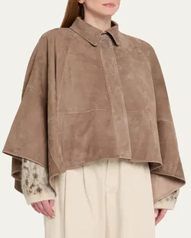 Brunello Cucinelli Suede Cape Jacket | Thumbnail 4 Brunello Cucinelli Suede Cape Jacket | Thumbnail 4
