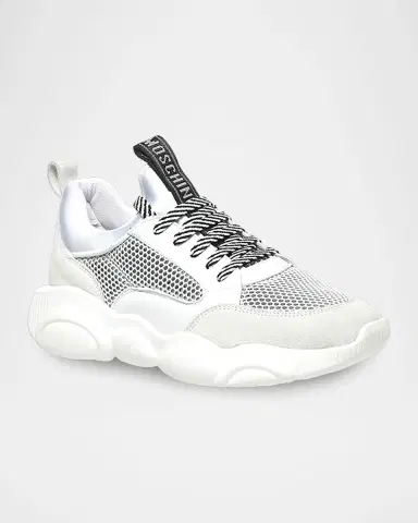 MOSCHINO Men's Mesh/Leather Striped-Lace Sneakers | Thumbnail 2