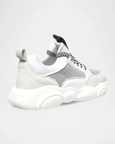 MOSCHINO Men's Mesh/Leather Striped-Lace Sneakers | Thumbnail 4