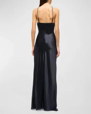 STAUD Cadence Beaded Halter Satin Maxi Dress | Thumbnail 2 STAUD Cadence Beaded Halter Satin Maxi Dress | Thumbnail 2