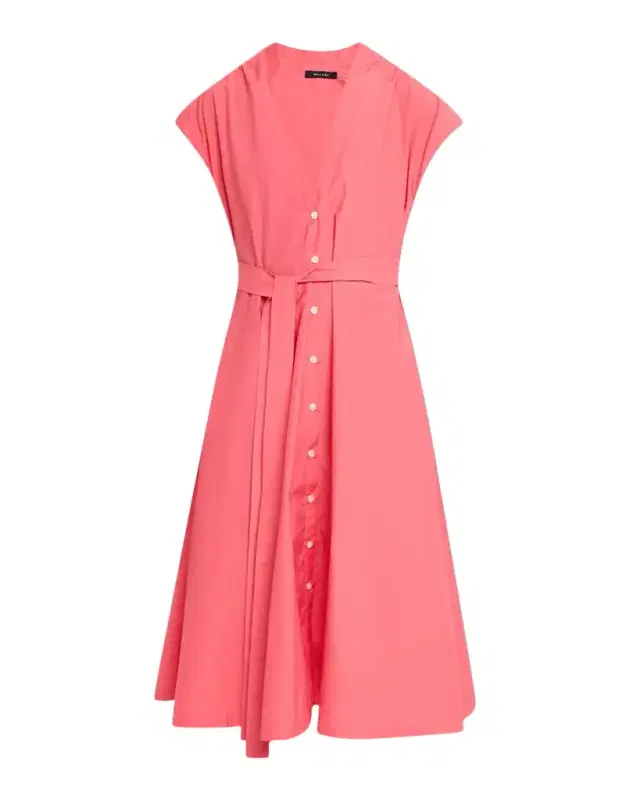 Tie-Front Techno Poplin Midi Shirtdress