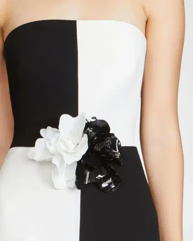 Halston Cassia Strapless Two-Tone Floral Applique Gown | Thumbnail 4