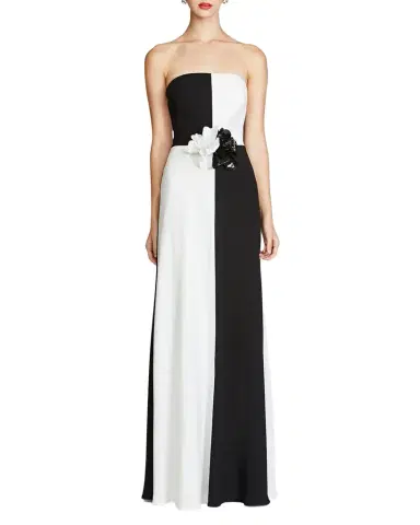 Halston Cassia Strapless Two-Tone Floral Applique Gown | Thumbnail 1
