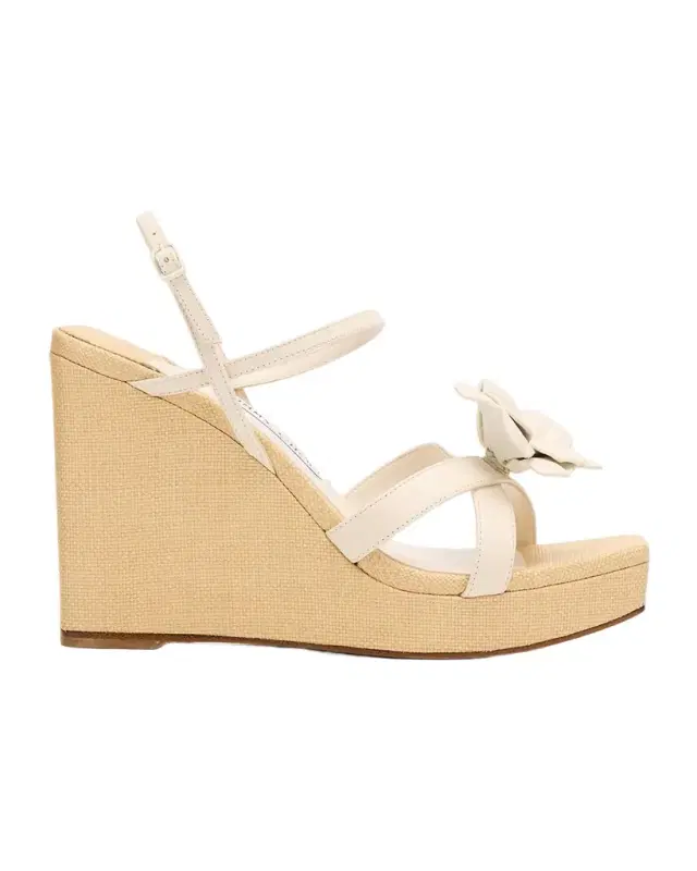 Jimmy Choo 0mm Elsy Flower Leather Wedge Sandals