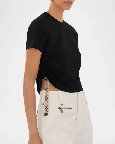 Burberry Check-Tie Ruched Short-Sleeve Crop T-Shirt | Thumbnail 4 Burberry Check-Tie Ruched Short-Sleeve Crop T-Shirt | Thumbnail 4