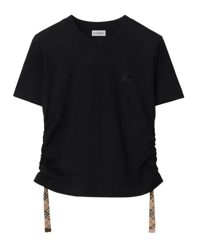 Check-Tie Ruched Short-Sleeve Crop T-Shirt
