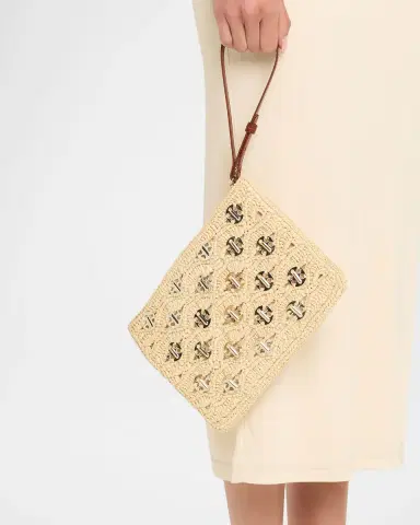 Rabanne Disc Raffia Pouch Wristlet | Thumbnail 2