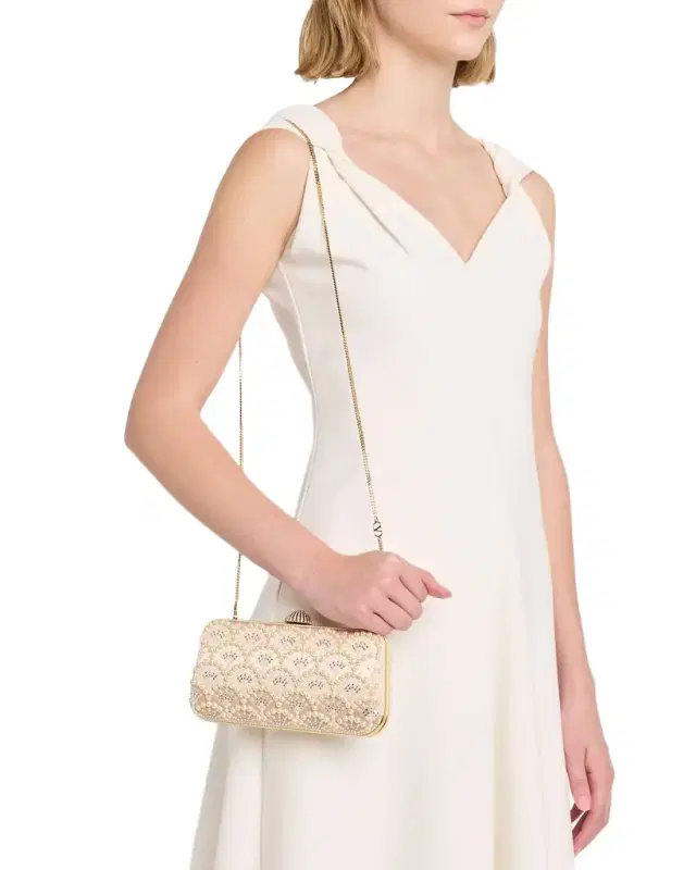 Valentino Garavani Carry Secrets Rhinestone & Pearly Stud Satin Clutch Bag