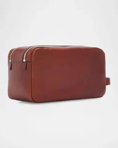 Brunello Cucinelli Men's Grained Leather Wide-Zip Toiletry Bag | Thumbnail 3 Brunello Cucinelli Men's Grained Leather Wide-Zip Toiletry Bag | Thumbnail 3