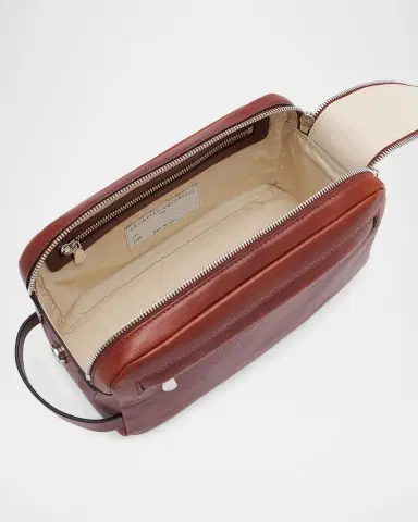 Brunello Cucinelli Men's Grained Leather Wide-Zip Toiletry Bag | Thumbnail 4 Brunello Cucinelli Men's Grained Leather Wide-Zip Toiletry Bag | Thumbnail 4