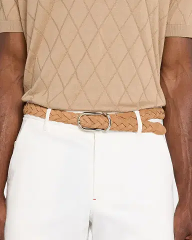 Brunello Cucinelli Men's Braided Leather Round-Buckle Belt | Thumbnail 2