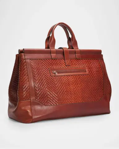 Brunello Cucinelli Men's Braided Leather Western-Buckle Travel Bag | Thumbnail 3