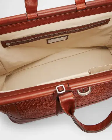 Brunello Cucinelli Men's Braided Leather Western-Buckle Travel Bag | Thumbnail 4