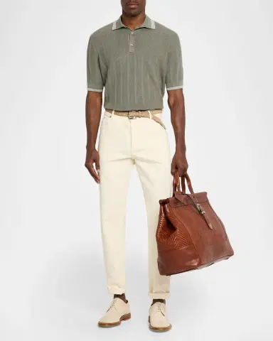 Brunello Cucinelli Men's Braided Leather Western-Buckle Travel Bag | Thumbnail 6